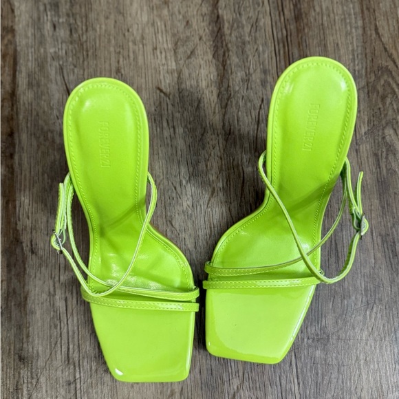 Lime Green Square Block Strappy Heels - Picture 3 of 11